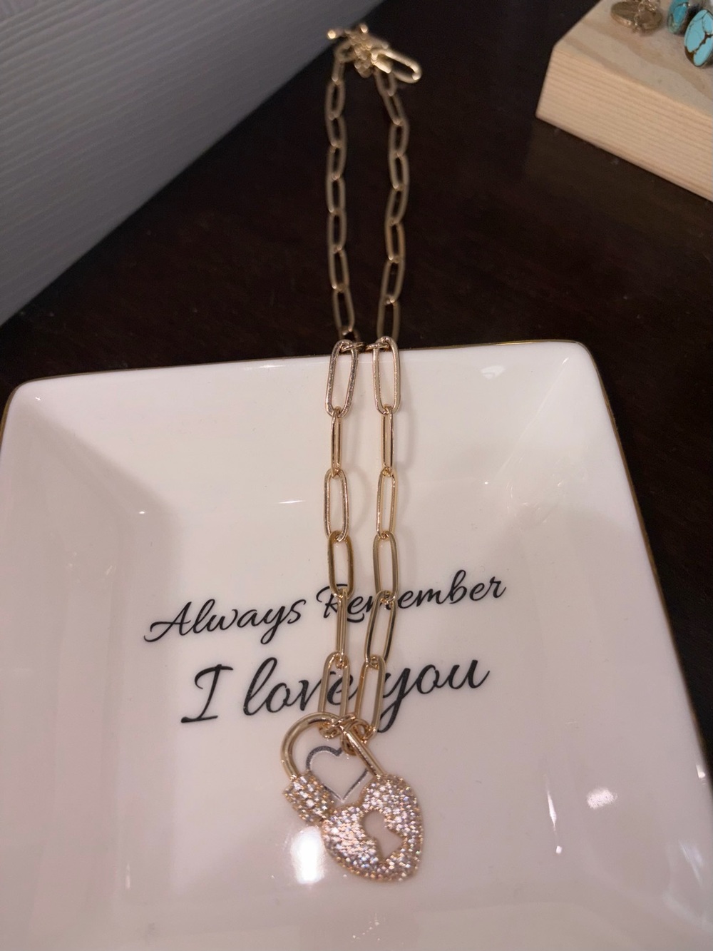 Gold-Tone Link Necklace with Sparkling Pave Heart Padlock Pendant